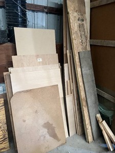 Assorted Sheet Goods and Lumber Including Walnut Veneer Plywood, MDF, OSB, Raised Panel Door Blanks and Dimensional Lumber