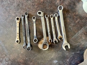 Lot of 9 Assorted Wrenches Including Lectrolite 38 and 12, Barcalo 916 and 1316, Heavy Duty 1316 and 38, Allen 12mm USA, 13mm Combination, and NAPA 19mm