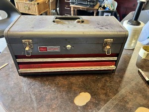Sears Craftsman Metal Toolbox with Hacksaw, Tape Measure, Utility Knife, Pliers, Scissors and Assorted Hand Tools
