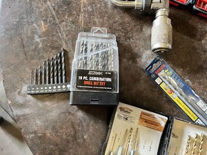 Lot of Drill Bits, Hand Brace Drill, Flexible Shaft Tool, and Screwdriver Bit Set