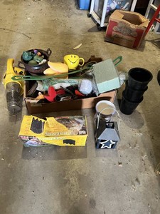 Garden and Home Decor Lot including Bug Fogger, Emsco Group Choppers Edging, Lantern, Planter Pots, and Accessories