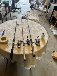 Fishing Rods and Reels including Zebco Model 6020 and Cabelas Fish Eagle FD2000, Cherrywood and Original Series Rods