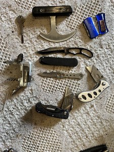 Utility and Pocket Knives Collection including Spark Lighter, Ka-Bar Knife, Masterforce Folding Utility Knife, and More