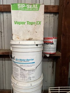 Sip-Seal Vapor Tape EX and Sealskin Air & Water Barrier Pails, Roofing Shingle Starter, and Other Construction Supplies