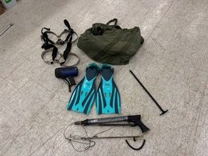 Scuba Equipment - Speargun, Diving Fins, Dive Light, Tank Harness & Gear Bag