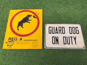 Metal Guard Dog on Duty Sign & Dog Reg. Sign