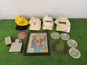 Framed Comic Book, Large Lighter, Ashtrays & Caps