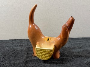 Vintage Ceramic Dachshund Hot Dog Figurine Coin Bank Catch All Valet Planter