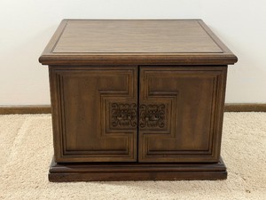 Vintage Wood Side Table with Storage and Double DoorsBRING HELP TO LOAD