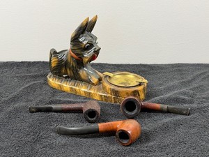Vintage Rhn Sepp Carved Wood Scottie Dog Ashtray Pipe Holder