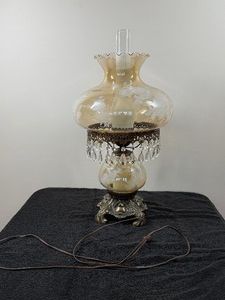 Vintage Hurricane Lamps wroses and Crystals