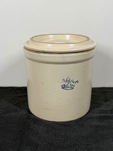 Vintage Robinson Ransbottom Blue Crown Stoneware Glazed Crock 2 Gallon Made In USA with Lid