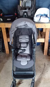 Graco car booster seat, stroller, Evenflo car seat and Hopscotch table chair booster seat