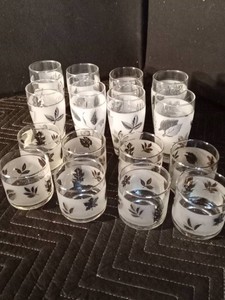 16 Vintage Libby Frosted silver leaf glasses