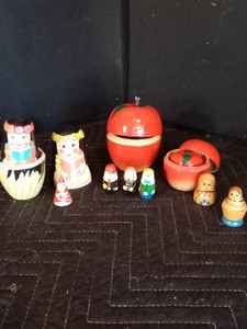 Vintage Nesting dolls - Hawaiian girl and 2 apples and more