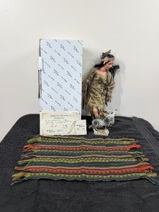 Heirloom Edition of the Golden Keepsakes Dolls  Native American Porcelain Doll with Wolf Figurine (Dancing Wolf)