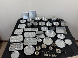Large Lot of Vintage Miniature Aluminum Toy Pots and Pans and More