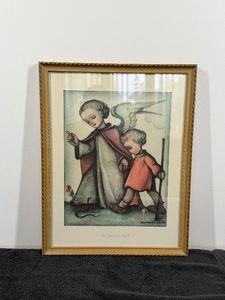 Vintage framed print titled Her Guardian Angel by M.I. Hummel