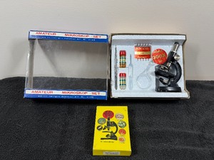 vintage Amateur Mikroskop-Set (Art. Nr. 4105), a 11-piece introductory science kit designed for hobbyists or students.
