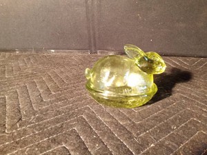 Vintage 2008 Target Green glass Nesting Rabbit candy dish