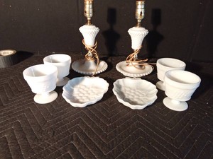 Milk glass lamps and dishes