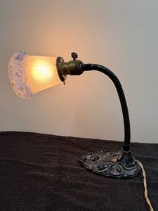 vintage Art Deco cast iron base gooseneck desk lamp.