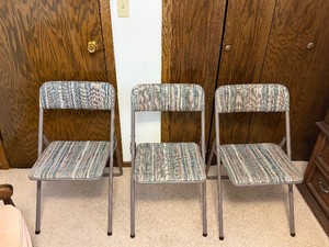 3 - Metal Framed Fold up Cushioned Seat Chairs
