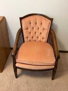 vintage mid-century modern tufted cane barrel-back accent chairBRING HELP TO LOAD