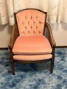 vintage mid-century modern tufted cane barrel-back accent chairBRING HELP TO LOAD