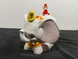 vintage Disney Dumbo and Timothy Mouse ceramic cookie jar, manufactured around 1992.