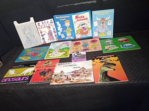 Childrens wooden puzzles, drawing books and coloring books and more