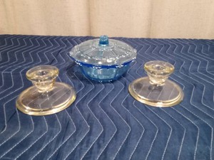 Vintage bowl with lid and candle holders