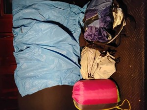 Camping gear - Tent, sleeping bag, poncho and more