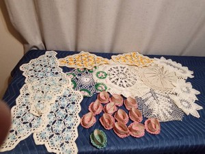 Handmade doilies and crocheted tea cups