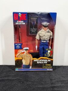 1999 G.I. Joe Classic Collection Millennium Salute 12-inch action figure. Produced by Hasbro, this special edition collectible marks the 35th anniversary of the franchise (19641999) and features a saluting U.S. Marine.
