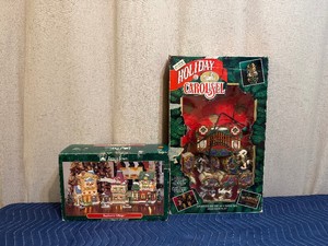 Trim a Home Bayberry Village (10 piece set with lights) & Holiday Carousel (lighted musical carousel)