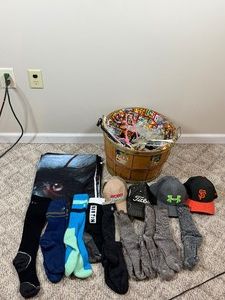 Wool Socks - Hats - Hangers - Vintage Apple Basket - Wolf Tapestry