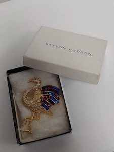 Gold-Tone Multicolored Rhinestone Giorgio Armani Flamingo Brooch  w Dayton Hudson Box