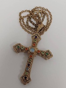 Nicky Butler Cross Pendant Necklace Multicolor Stones Gold Tone
