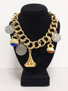 Ben Amun Gold Tone Chunky Charm Necklace Coin Cabochon Toggle
