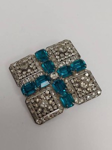 Hobe Blue & Clear Rhinestone Geometric Brooch Silver Tone Pin