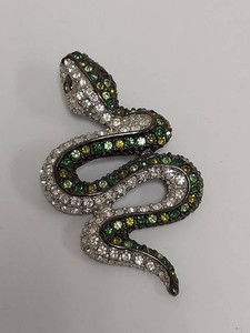 Kenneth Lane Snake Brooch Green Clear Rhinestone Gunmetal Tone