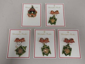 Lot Including Christopher Radko Christmas Brooch Pins 5 Piece, 1 Damaged