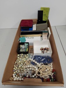 Lot Including Pearl-Look Costume Jewelry & Tiffany Pouch Mixed Condition