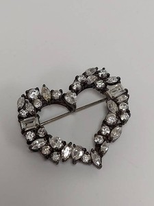 Sterling Silver CZ Heart Brooch Openwork Clear Stone Pin Marked 925