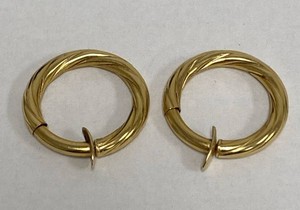 14K Italian Gold Twisted Hoop Earrings Yellow Gold Textured Round Pair 2.3 grams