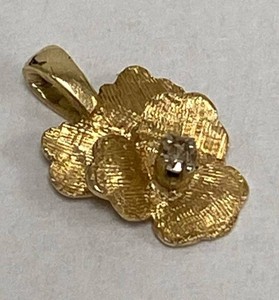 14K Yellow Gold Flower Pendant Charm w Clear Stone 0.6g Petite