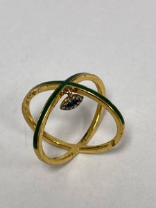 Sterling Silver Gold Vermeil Green Enamel Blue Diamond Ring Size 8