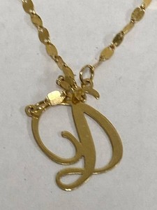14K Gold Script D Initial Necklace Delicate Chain