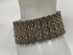 925 Sterling Silver Marcasite Wide Panel Bracelet 70.3g Box Clasp